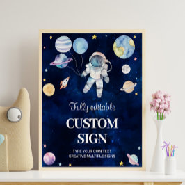 Rymden Galaxy Boy Födelsedagsfest Bord Sign Poster