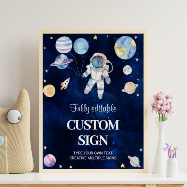 Rymden Galaxy Boy Födelsedagsfest Bord Sign Poster (Skapare uppladdad)