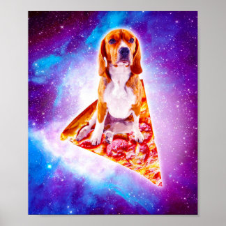 Rymden Galaxy Hund Riding Pizza Poster