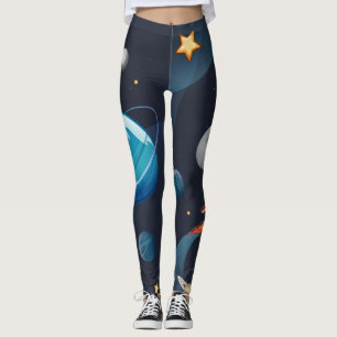 Rymden Galaxy Mönster Planets Stars Leggings