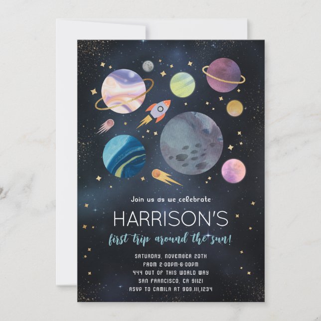 Rymden Galaxy Planets Birthday-inbjudan Inbjudningar (Framsida)