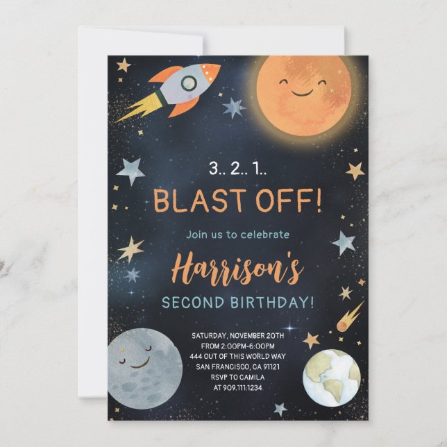 Rymden Galaxy Planets Birthday-inbjudan Inbjudningar (Framsida)