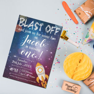 Rymden Galaxy Rocket Frakt 1:a födelsedagen Party Inbjudningar