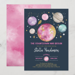 Rymden Girl Baby Shower Måne Stars Galaxy Inv Inbjudningar
