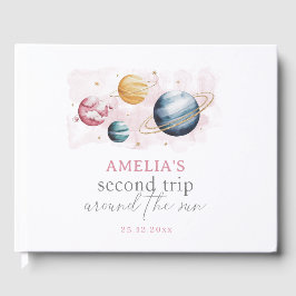 Rymden Girl Birthday Galaxy Stars Planets Gästböcker