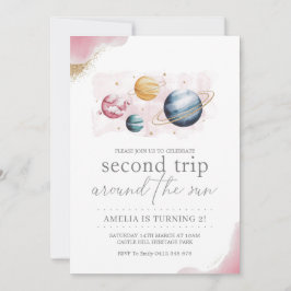 Rymden Girl Birthday Galaxy Stars Planets Inbjudningar