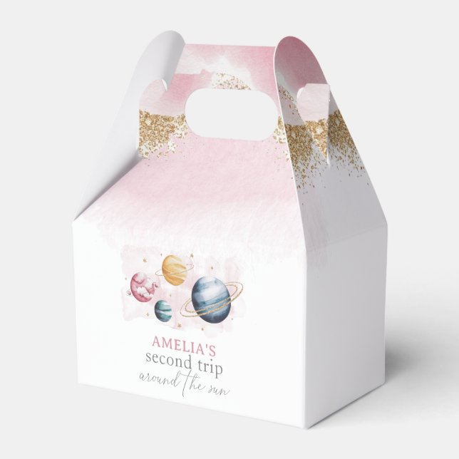 Rymden Girl Birthday Galaxy Stars Planets Presentaskar (Framsidan Sidan)