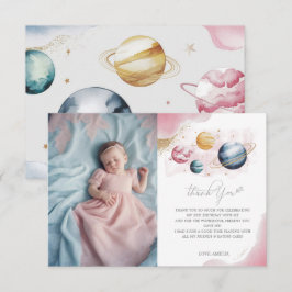 Rymden Girl Birthday Galaxy Stars Planets Tack Kort