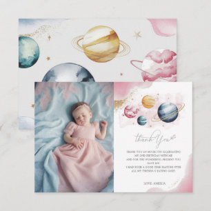 Rymden Girl Birthday Galaxy Stars Planets Tack Kort