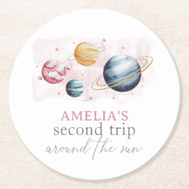 Rymden Girl Birthday Galaxy Stars Planets Underlägg Papper Rund