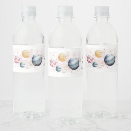 Rymden Girl Birthday Galaxy Stars Planets Vattenflaskor Etikett