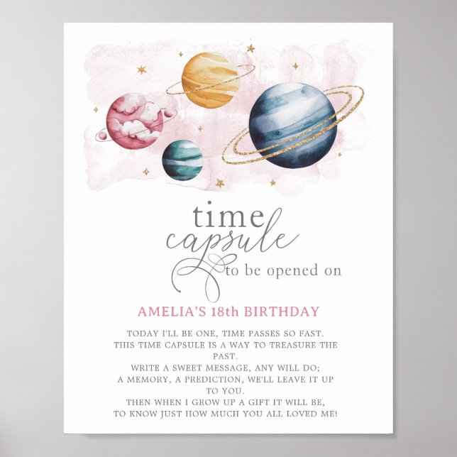 Rymden Girl Birthday Galaxy Time Capsule Poster (Framsidan)