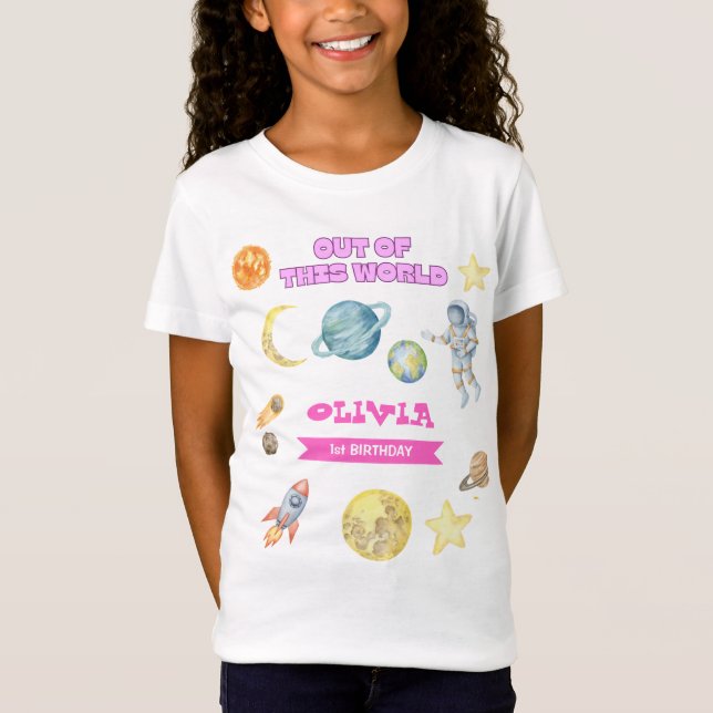 Rymden Girls Birthday T Shirt (Framsida)