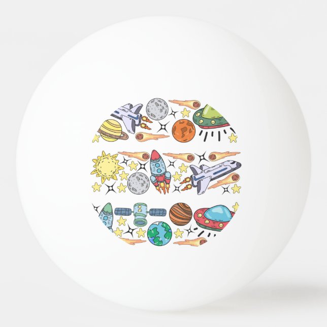 Rymden: Handdränkta Vintage Doodles Pingisboll (Framsidan)