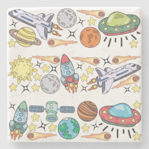 Rymden: Handdränkta Vintage Doodles Stenunderlägg