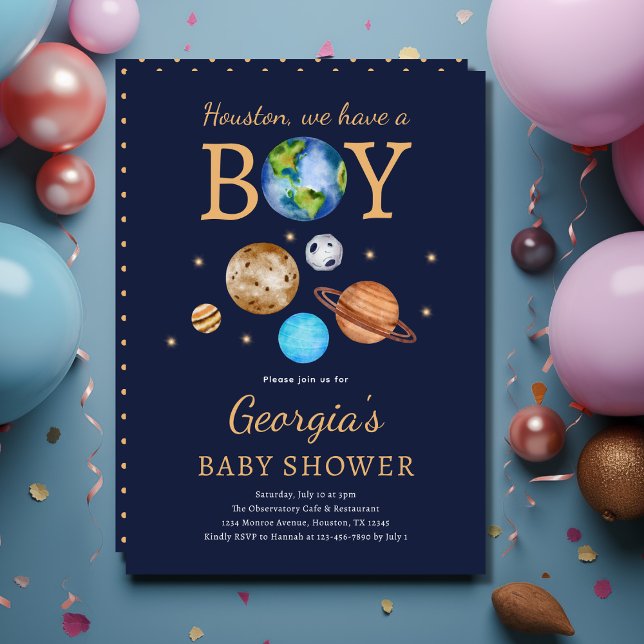 Rymden "Houston we have a Boy Shower" Inbjudningar (Skapare uppladdad)