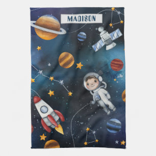 Rymden Illustration and Space Man Kökshandduk