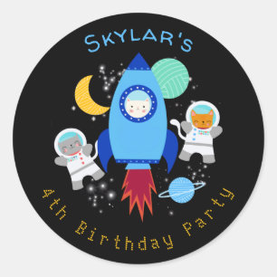 Rymden Kittens Cat Astronaut Barns födelsedag Runt Klistermärke
