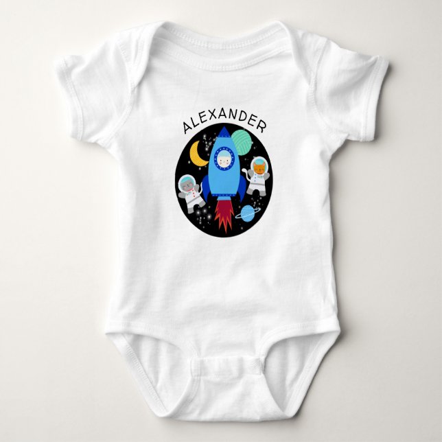 Rymden Kittens Cat Astronaut Kids Rocket Frakt T Shirt (Framsida)
