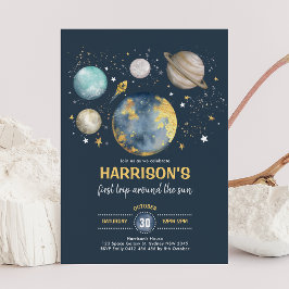 Rymden Måne Stars Resa runt Sol födelsedag Inbjudningar