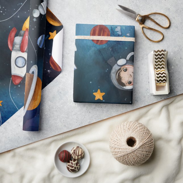 Rymden Modern Cute Illustration Presentpapper (Hantverk)