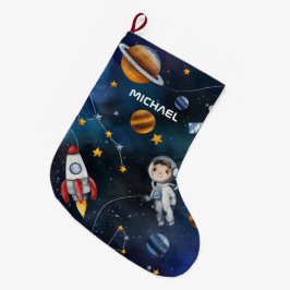 Rymden Mönster Astronaut Illustration Anpassningsb Stor Julstrumpa