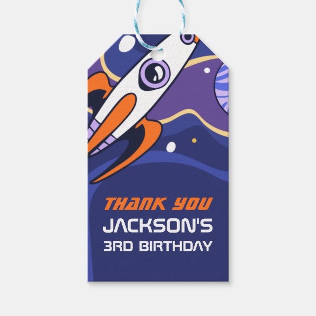 Rymden och Rocket Barns födelsedag-partiets favör Presentetikett (Framsidan)