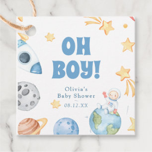 Rymden Oh Boy Baby Shower Tack Gåvor Etiketter
