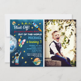 Rymden Party Astronaut Photo Balloon Rocket Inbjudningar