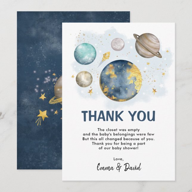 Rymden Planet Galaxy Baby Shower Tack (Fram/baksida)