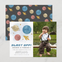 Rymden Planet Watercolor 4e födelsedagen Photo Vykort