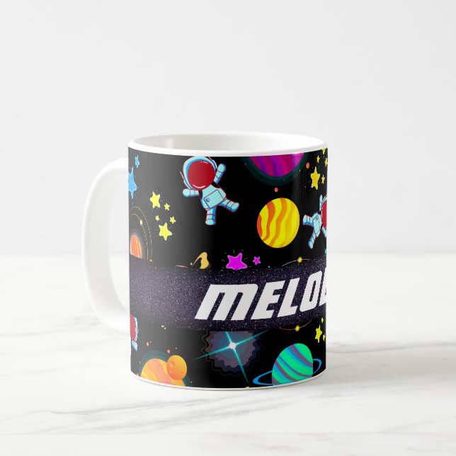 rymden-planetens färglösa stjärnor mönster kaffemugg (Framsida vänster)