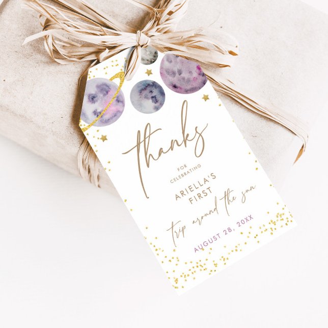 Rymden-planeter - flickor 1:a födelsetjänsten presentetikett (Skapare uppladdad)