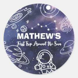 Rymden Planets Astronaut 1:a födelsedagspojken Runt Klistermärke