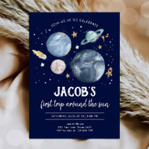 Rymden Planets Boy First Birthday bjudande