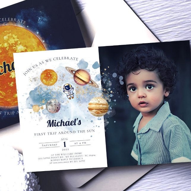 Rymden Planets Boy First Birthday bjudande Inbjudningar (Skapare uppladdad)