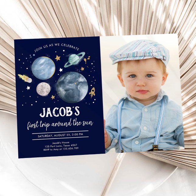 Rymden Planets Boy First Birthday bjudande Inbjudningar (Skapare uppladdad)