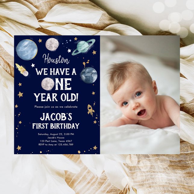 Rymden Planets Boy First Birthday bjudande Inbjudningar (Skapare uppladdad)