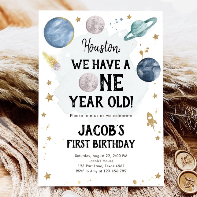Rymden Planets Boy First Birthday bjudande Inbjudningar (Skapare uppladdad)