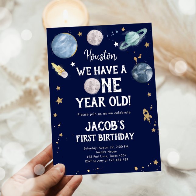 Rymden Planets Boy First Birthday bjudande Inbjudningar (Skapare uppladdad)