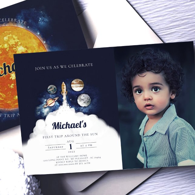 Rymden Planets Boy First Birthday bjudande Inbjudningar (Skapare uppladdad)