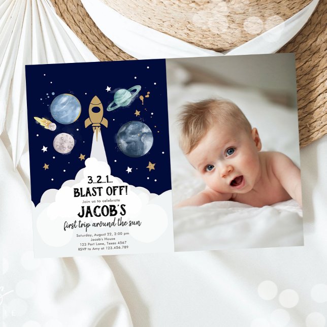 Rymden Planets Boy First Birthday bjudande Inbjudningar (Skapare uppladdad)