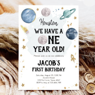 Rymden Planets Boy First Birthday bjudande Inbjudningar