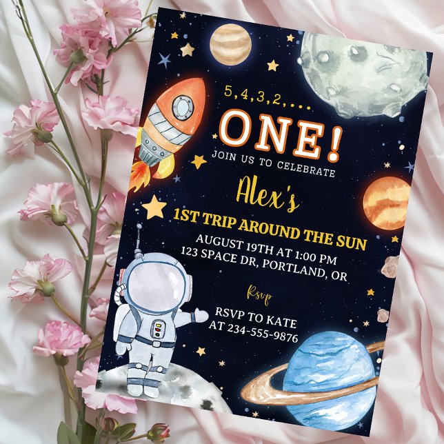 Rymden Planets Boy First Birthday bjudande Inbjudningar (Skapare uppladdad)