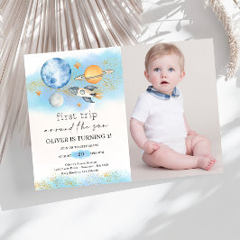 Rymden Planets Boy First Birthday Photo Inbjudningar