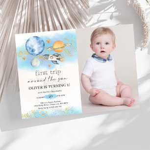 Rymden Planets Boy First Birthday Photo Inbjudningar