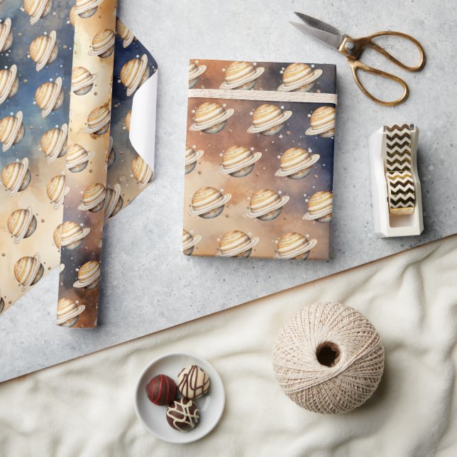 Rymden Planets Boy First Birthday Saturn Presentpapper (Hantverk)