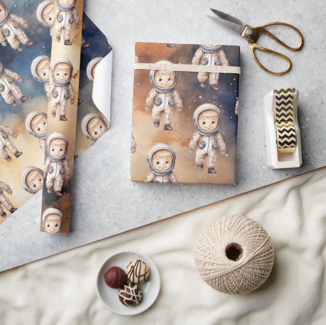 Rymden Planets Boy First Birthday Wrapping Presentpapper (Hantverk)