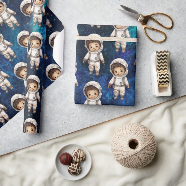 Rymden Planets Boy First Birthday Wrapping Presentpapper (Hantverk)