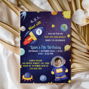 Rymden Planets Boy Photo Birthday-inbjudan Inbjudningar